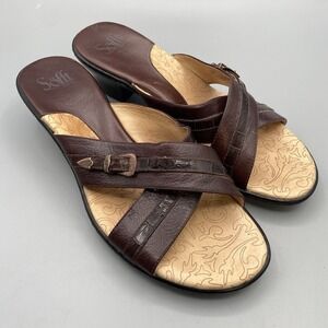 Sofft AMELIA Slip on Leather Sandals Size 9.5‎ Heels Western Buckle Brown Toffee